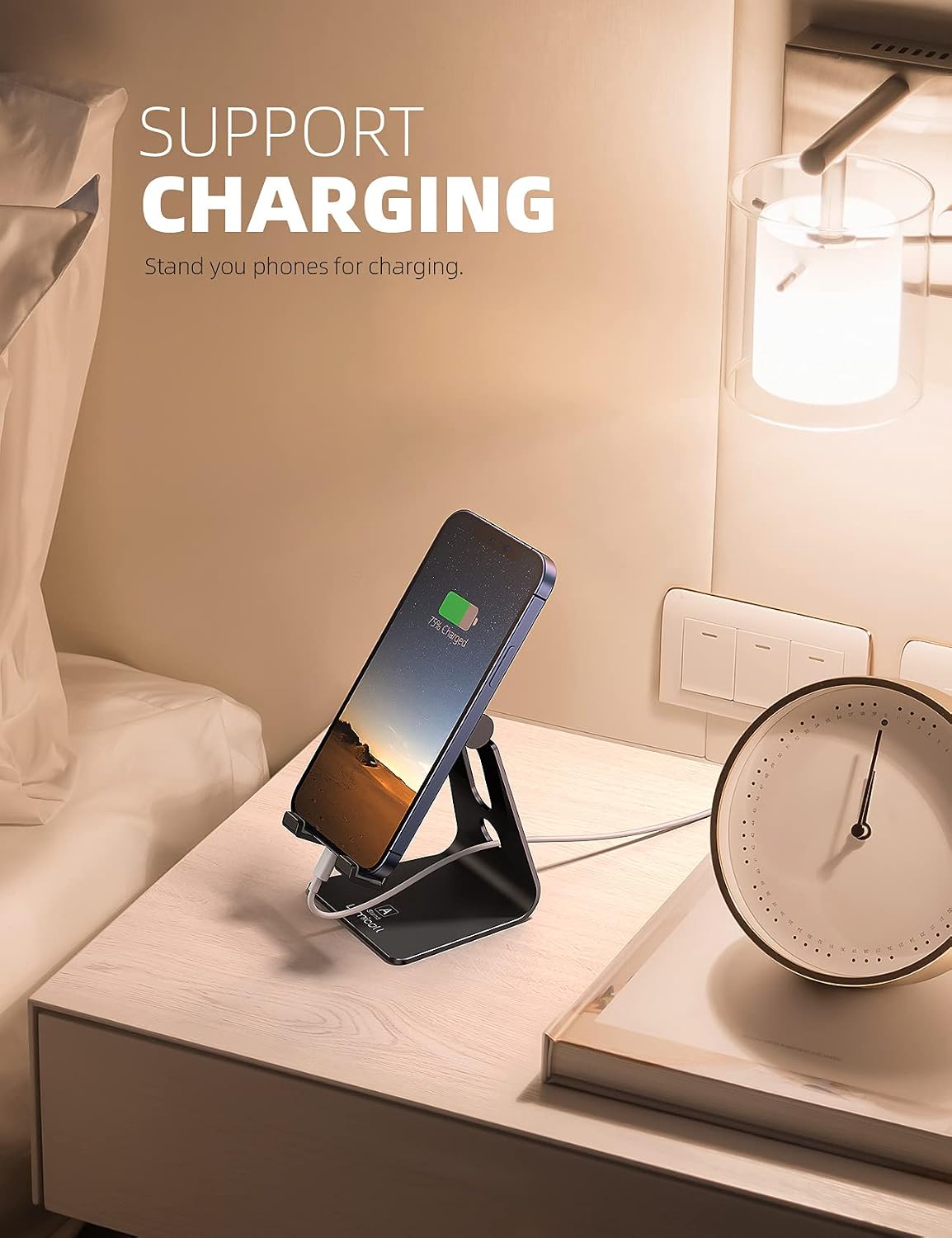 Adjustable Cell Phone Stand, Desk Phone Holder, Cradle, Dock, Compatible with Iphone 17 16 15 14 Air plus Pro Pro Max 13 12 X XS, 4-8" Phones, Office Accessories Gifts, All Smartphone, Black