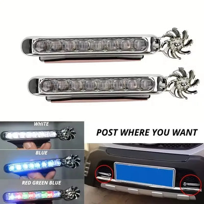 Illuminate Your Ride: 2Pcs Wind-Powered LED Daytime Running Light with Rotating Fan for Cars
