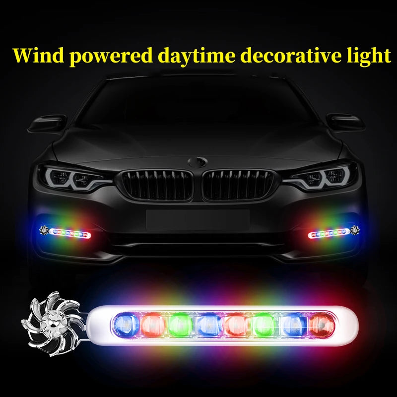 Illuminate Your Ride: 2Pcs Wind-Powered LED Daytime Running Light with Rotating Fan for Cars