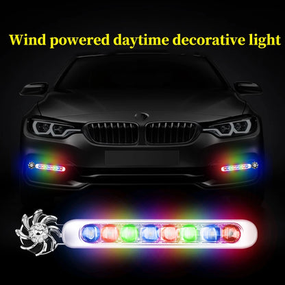 Illuminate Your Ride: 2Pcs Wind-Powered LED Daytime Running Light with Rotating Fan for Cars
