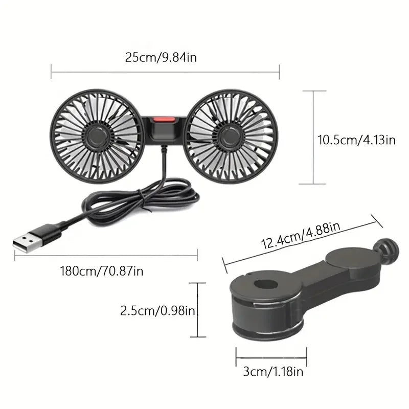 Revolutionary 360° Adjustable Car Fan - 3-Speed USB Charging Dual Head Cooling Solution for Your Car and Home