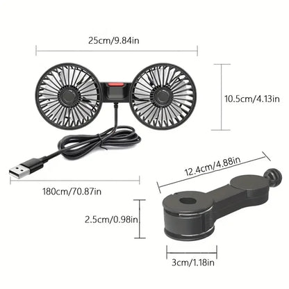 Revolutionary 360° Adjustable Car Fan - 3-Speed USB Charging Dual Head Cooling Solution for Your Car and Home