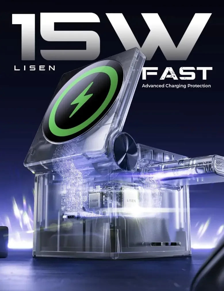 LISEN 3 in 1 Wireless Charging Station Cube - Ultimate Travel Charger for iPhone 15 Pro Max, AirPods, and Apple Watch
