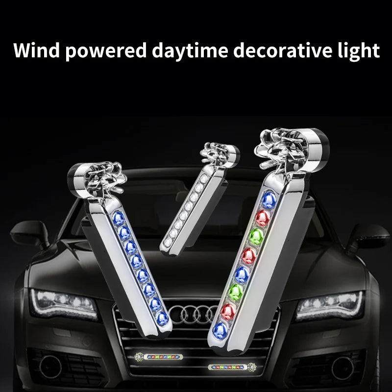 Illuminate Your Ride: 2Pcs Wind-Powered LED Daytime Running Light with Rotating Fan for Cars