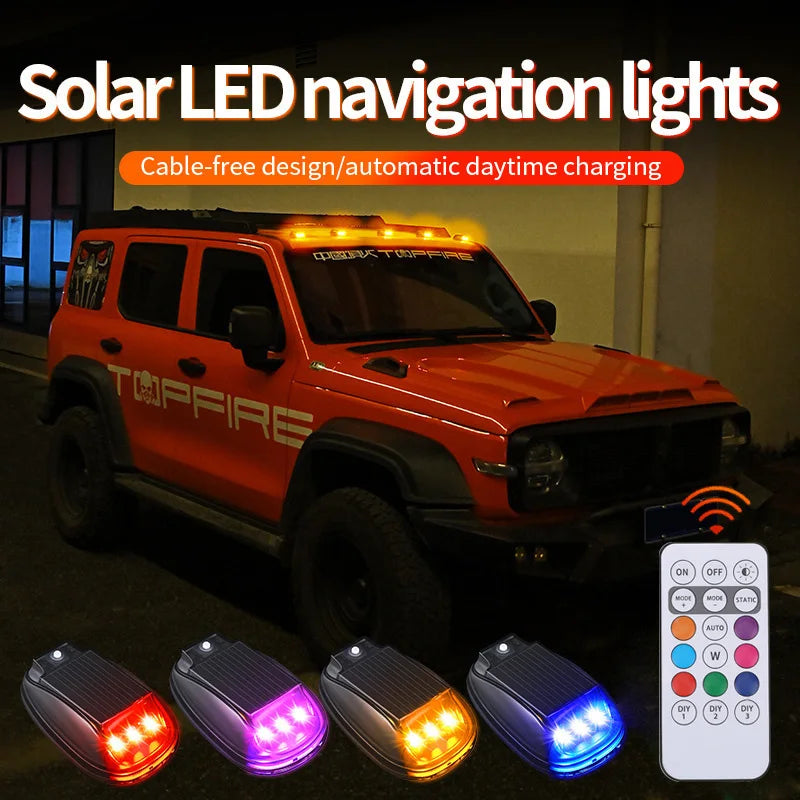 Revolutionary Roof Light LED Solar Remote Control - Wiring Free Flashing Navigation & Warning Light for Cars and Motorcycles