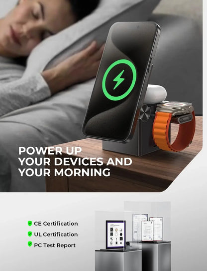 LISEN 3 in 1 Wireless Charging Station Cube - Ultimate Travel Charger for iPhone 15 Pro Max, AirPods, and Apple Watch
