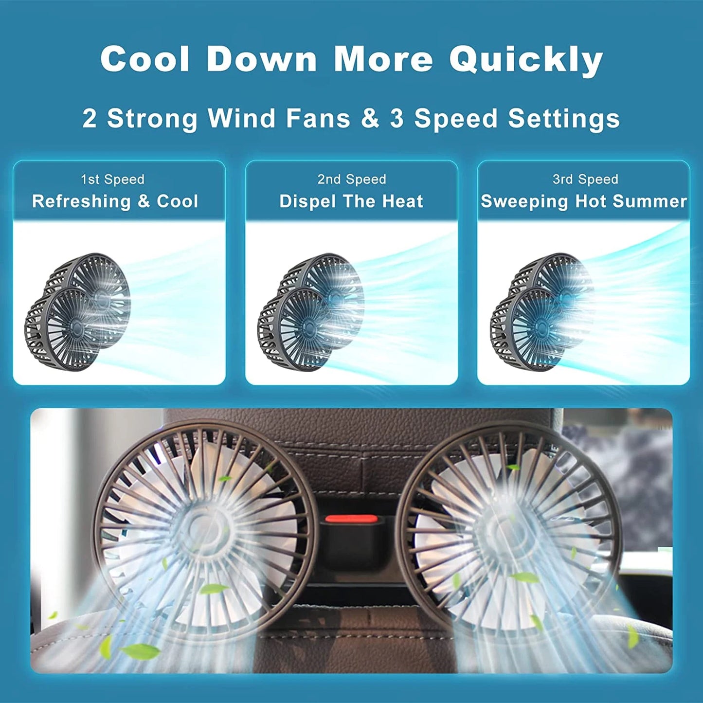 Revolutionary 360° Adjustable Car Fan - 3-Speed USB Charging Dual Head Cooling Solution for Your Car and Home