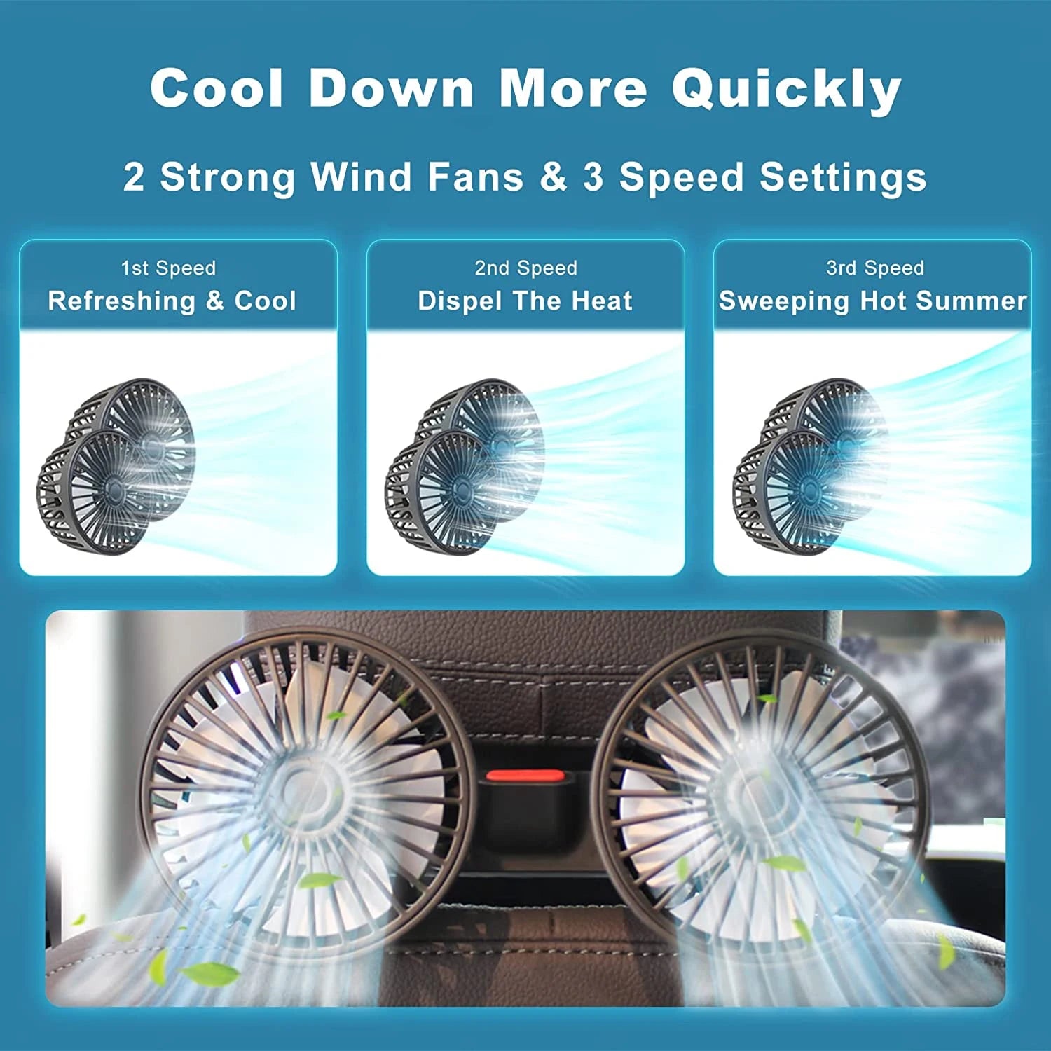 Revolutionary 360° Adjustable Car Fan - 3-Speed USB Charging Dual Head Cooling Solution for Your Car and Home