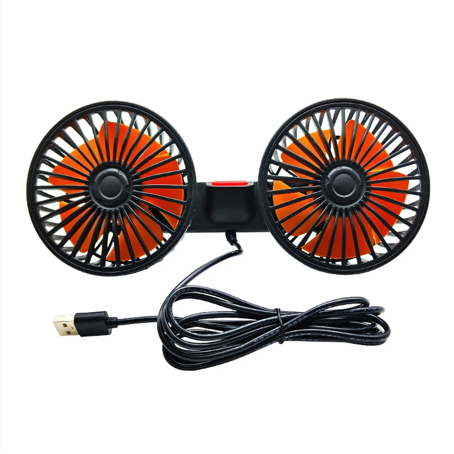 Revolutionary 360° Adjustable Car Fan - 3-Speed USB Charging Dual Head Cooling Solution for Your Car and Home