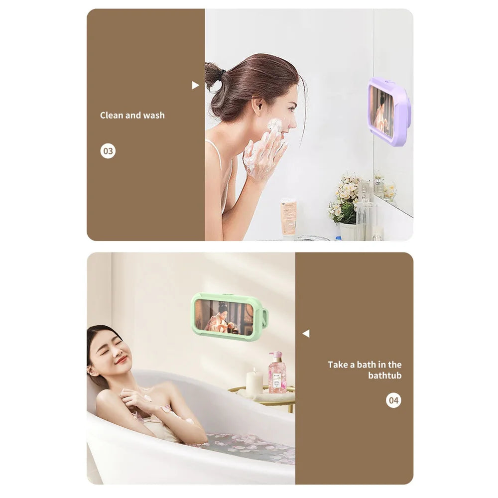 Transform Your Shower Experience with the 1PC Waterproof Phone Storage Box – Perfect for Watching TV Shows While You Shower!