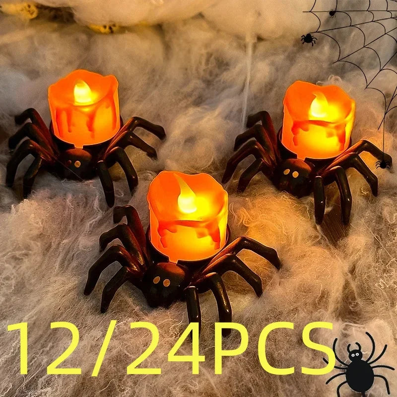 Transform Your Halloween with 3/12/24Pcs Spooky LED Spider Night Lights - Perfect for Parties and Decor!