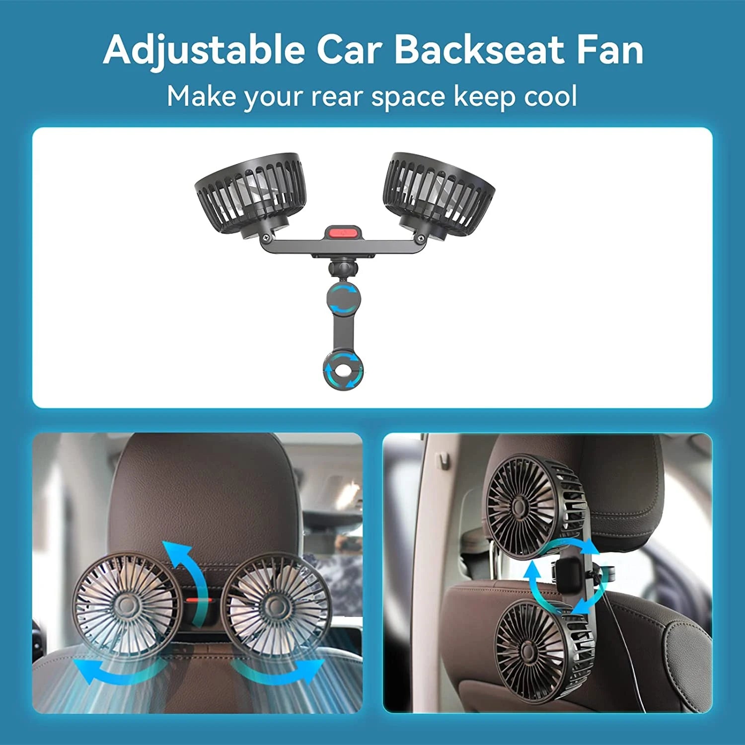 Revolutionary 360° Adjustable Car Fan - 3-Speed USB Charging Dual Head Cooling Solution for Your Car and Home