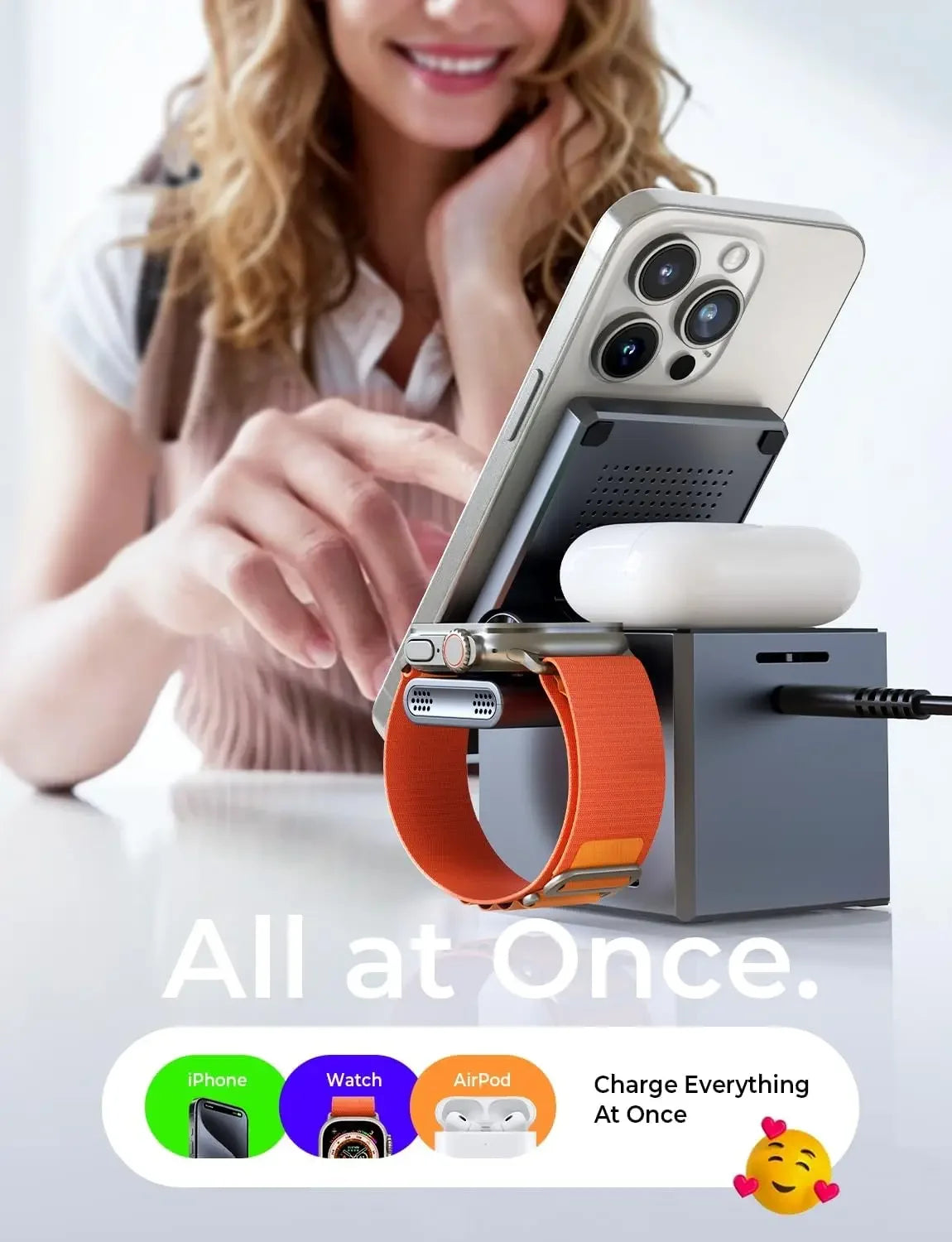 LISEN 3 in 1 Wireless Charging Station Cube - Ultimate Travel Charger for iPhone 15 Pro Max, AirPods, and Apple Watch