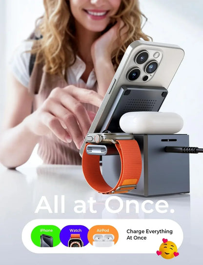 LISEN 3 in 1 Wireless Charging Station Cube - Ultimate Travel Charger for iPhone 15 Pro Max, AirPods, and Apple Watch